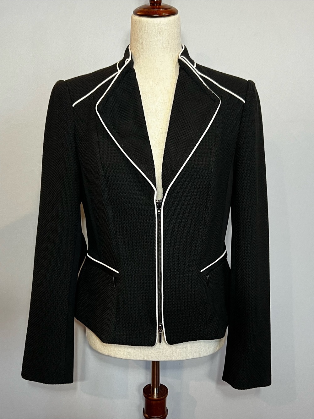 White House Black Market Black Blazer with White Piping